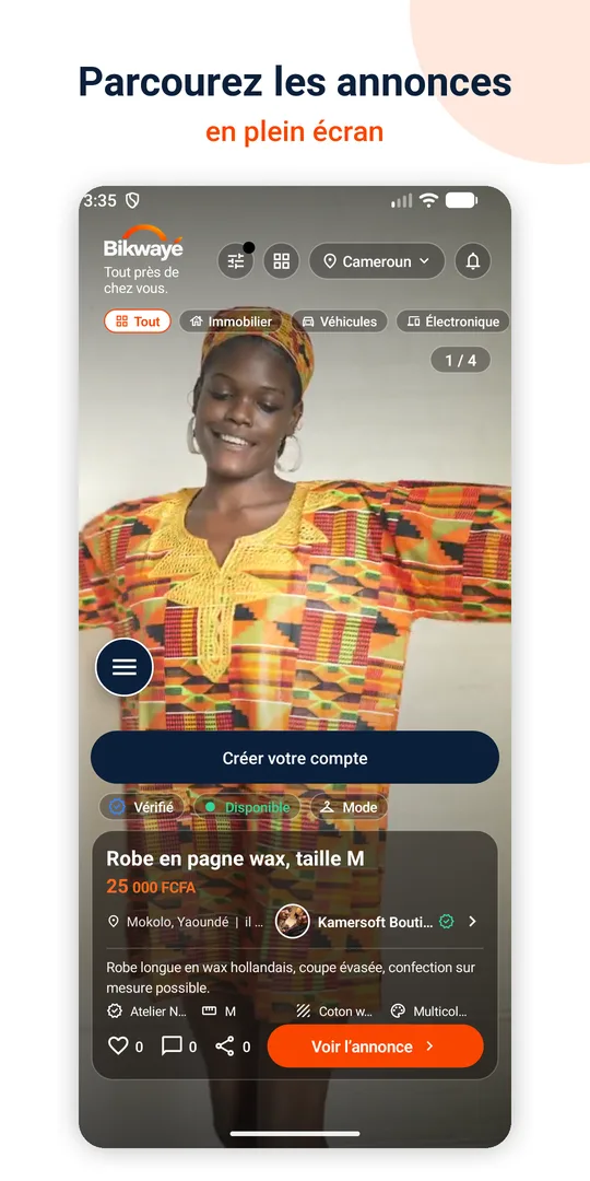 Bikwayé en plein écran, une annonce à la fois