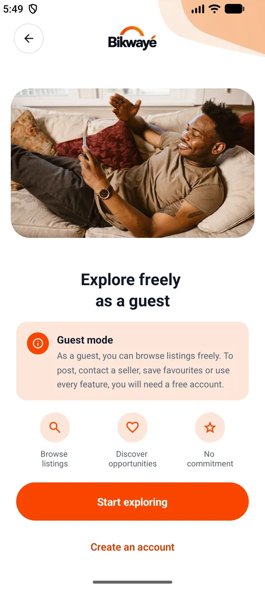Guest access — Browse without an account, publish later.