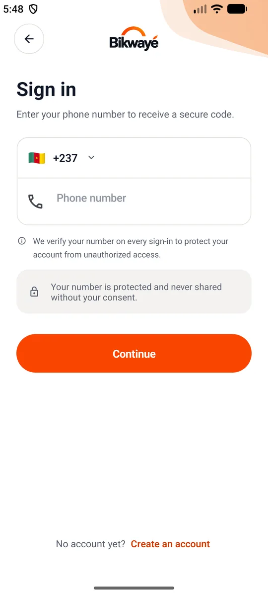 Sign in — A one-time code, received by SMS.