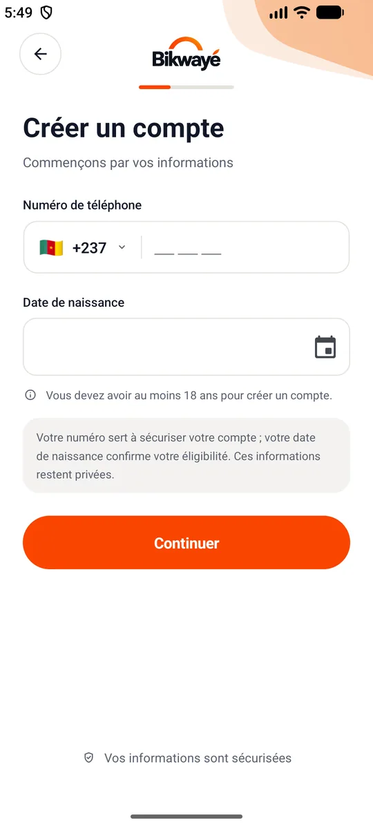 Créer un compte — Votre numéro et votre date de naissance.