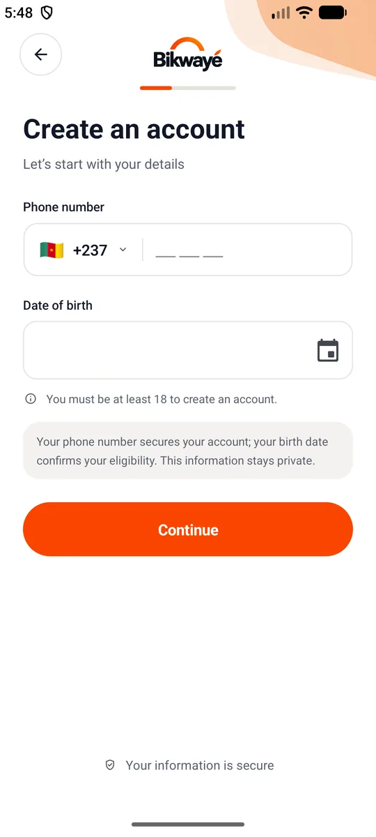 Create an account — Your number and your date of birth.