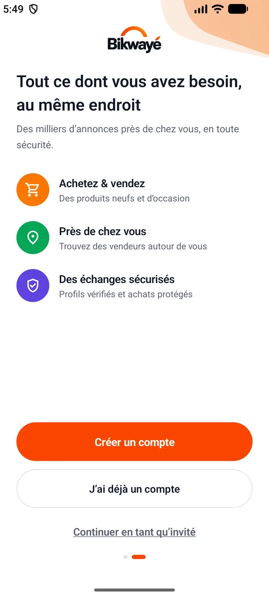 Bienvenue — Le premier écran de l’application.