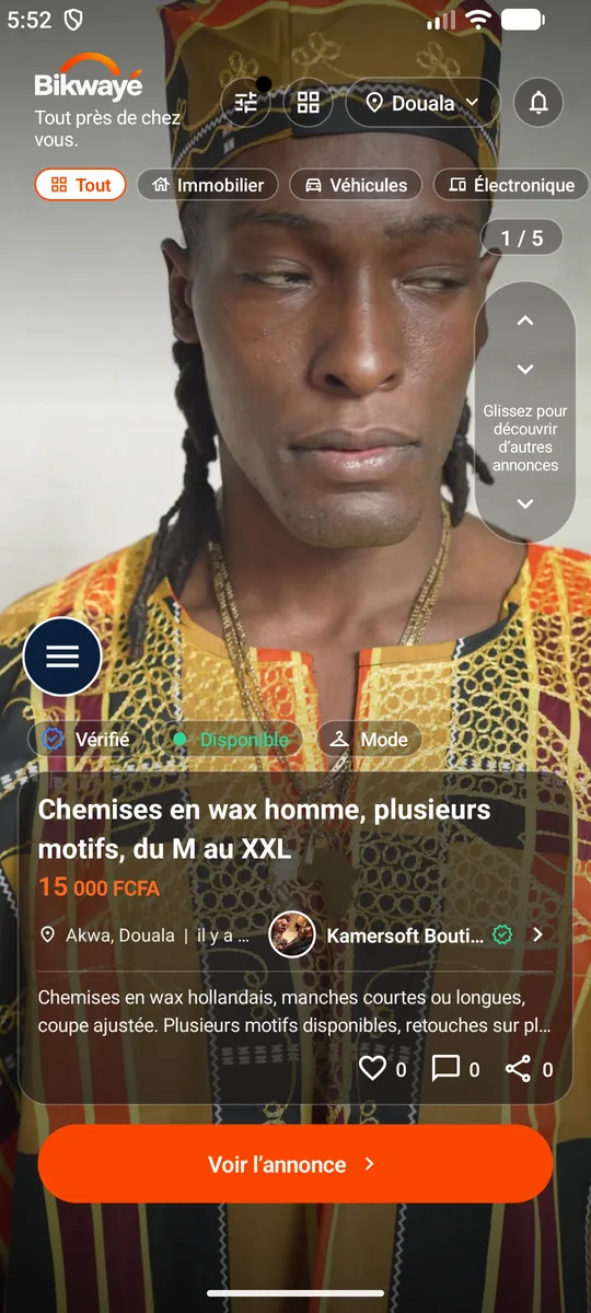 En plein écran — Une annonce à la fois, photos et vidéos.