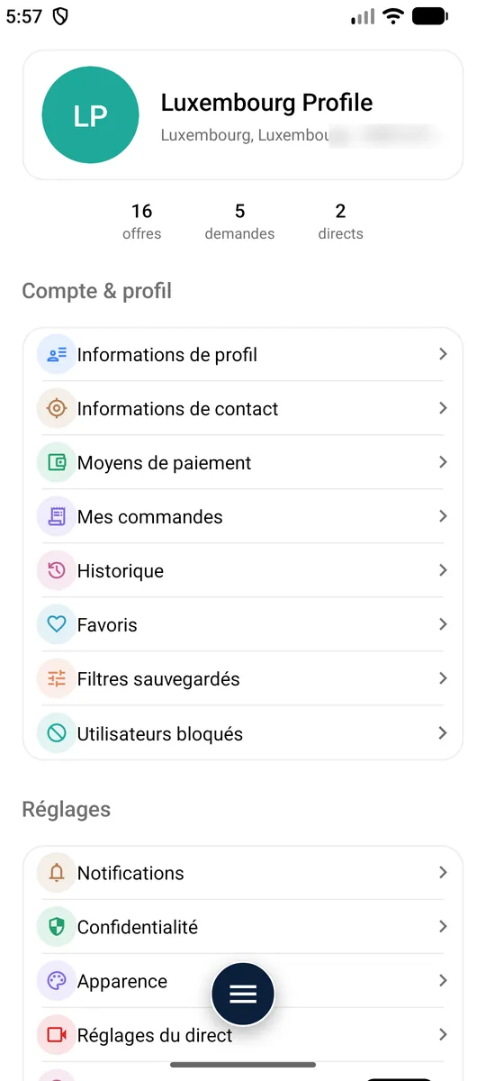 Le profil — Annonces, abonnés, menus.